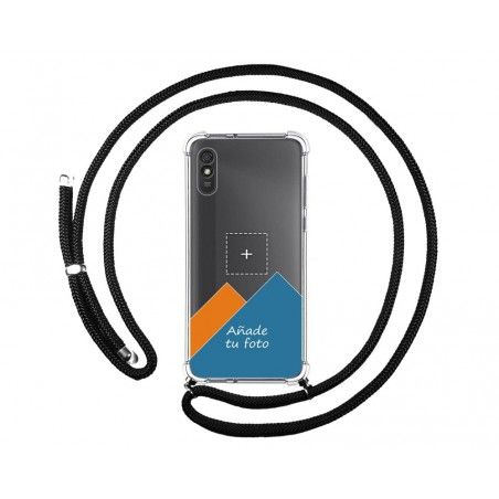 Personaliza tu Funda Colgante Transparente para Xiaomi Redmi 9A / 9AT con Cordon Negro Dibujo Personalizada
