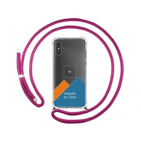 Personaliza tu Funda Colgante Transparente para Xiaomi Redmi 9A / 9AT con Cordon Rosa Fucsia Dibujo Personalizada