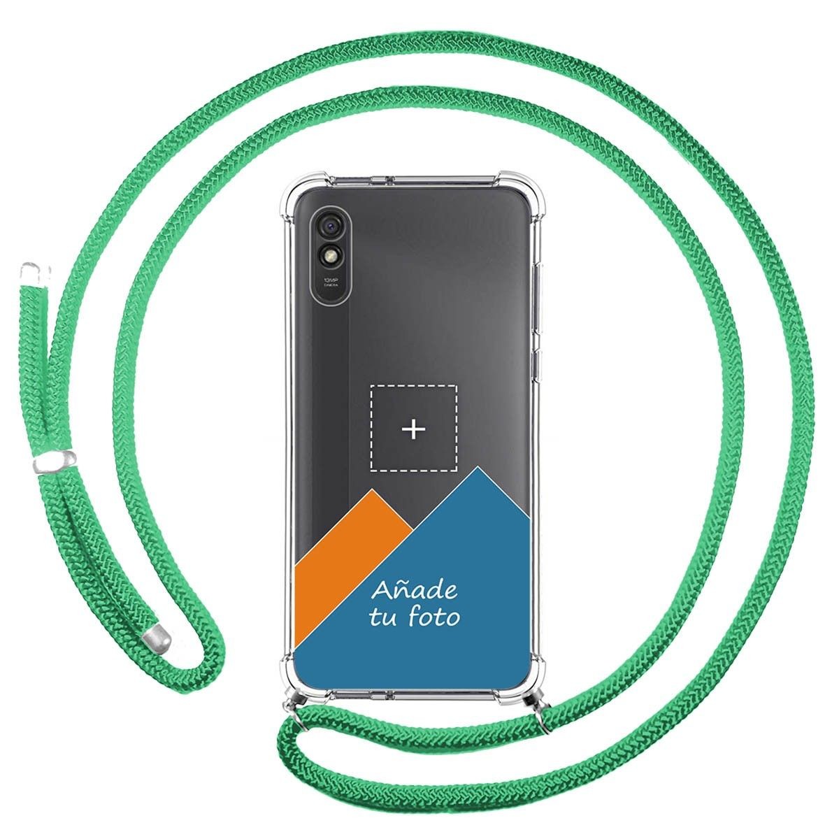 Personaliza tu Funda Colgante Transparente para Xiaomi Redmi 9A / 9AT con Cordon Verde Agua Dibujo Personalizada