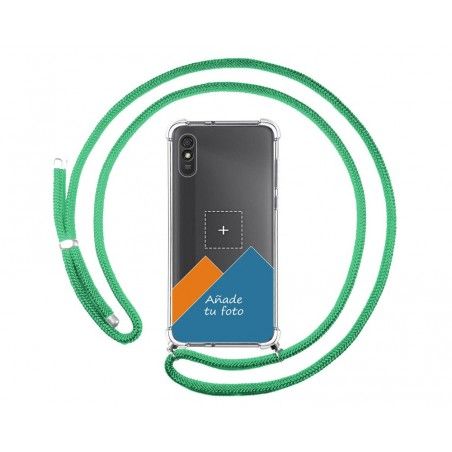 Personaliza tu Funda Colgante Transparente para Xiaomi Redmi 9A / 9AT con Cordon Verde Agua Dibujo Personalizada