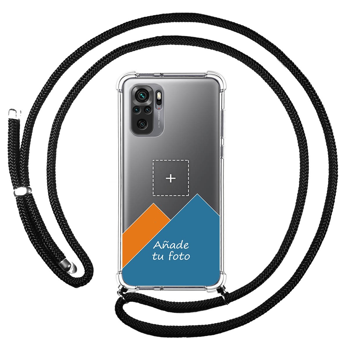 Personaliza tu Funda Colgante Transparente para Xiaomi Redmi Note 10 / 10S con Cordon Negro Dibujo Personalizada