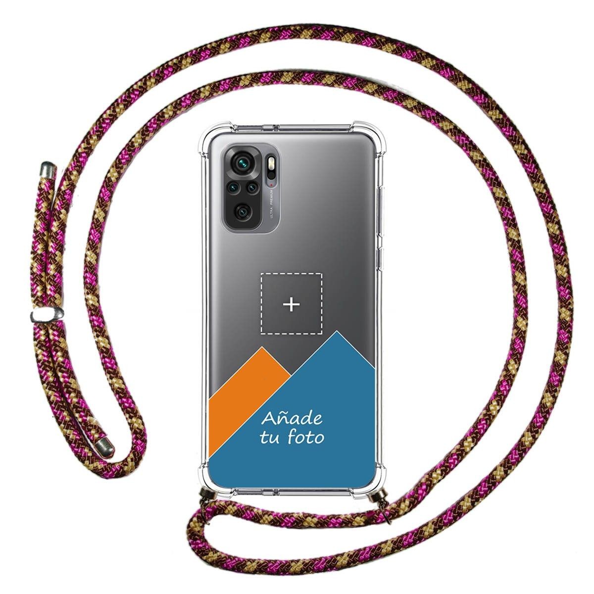 Personaliza tu Funda Colgante Transparente para Xiaomi Redmi Note 10 / 10S con Cordon Rosa / Dorado Dibujo Personalizada