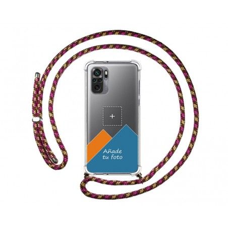 Personaliza tu Funda Colgante Transparente para Xiaomi Redmi Note 10 / 10S con Cordon Rosa / Dorado Dibujo Personalizada
