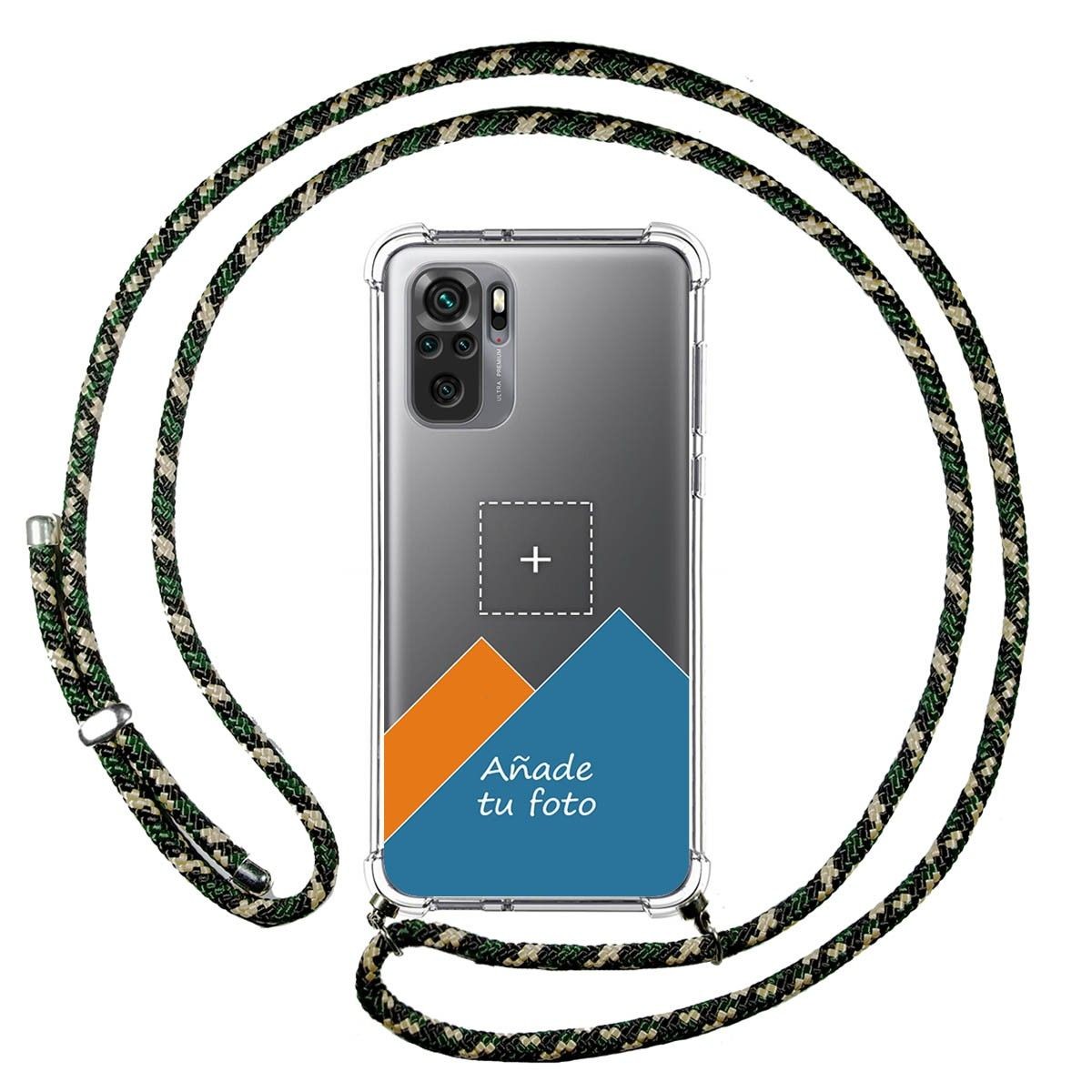 Personaliza tu Funda Colgante Transparente para Xiaomi Redmi Note 10 / 10S con Cordon Verde / Dorado Dibujo Personalizada