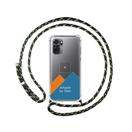 Personaliza tu Funda Colgante Transparente para Xiaomi Redmi Note 10 / 10S con Cordon Verde / Dorado Dibujo Personalizada