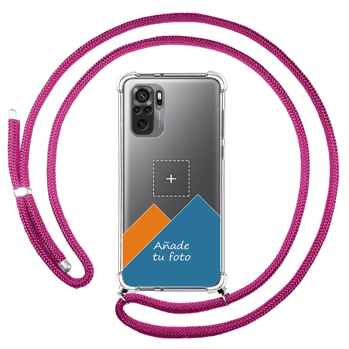 Personaliza tu Funda Colgante Transparente para Xiaomi Redmi Note 10 / 10S con Cordon Rosa Fucsia Dibujo Personalizada