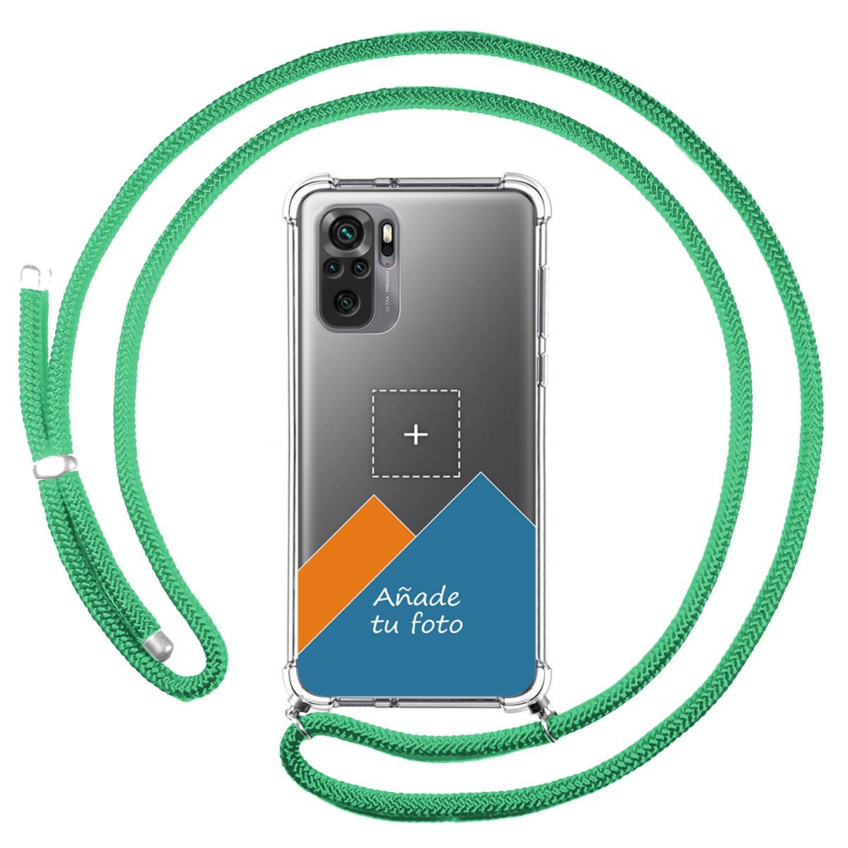 Personaliza tu Funda Colgante Transparente para Xiaomi Redmi Note 10 / 10S con Cordon Verde Agua Dibujo Personalizada