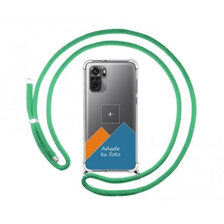 Personaliza tu Funda Colgante Transparente para Xiaomi Redmi Note 10 / 10S con Cordon Verde Agua Dibujo Personalizada