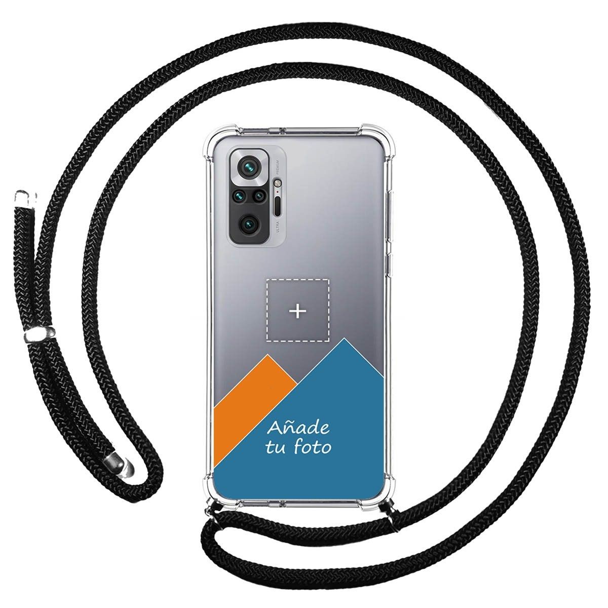 Personaliza tu Funda Colgante Transparente para Xiaomi Redmi Note 10 Pro con Cordon Negro Dibujo Personalizada