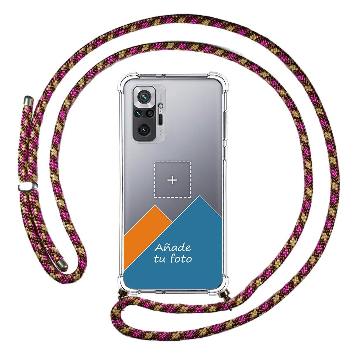 Personaliza tu Funda Colgante Transparente para Xiaomi Redmi Note 10 Pro con Cordon Rosa / Dorado Dibujo Personalizada