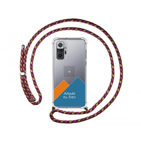 Personaliza tu Funda Colgante Transparente para Xiaomi Redmi Note 10 Pro con Cordon Rosa / Dorado Dibujo Personalizada