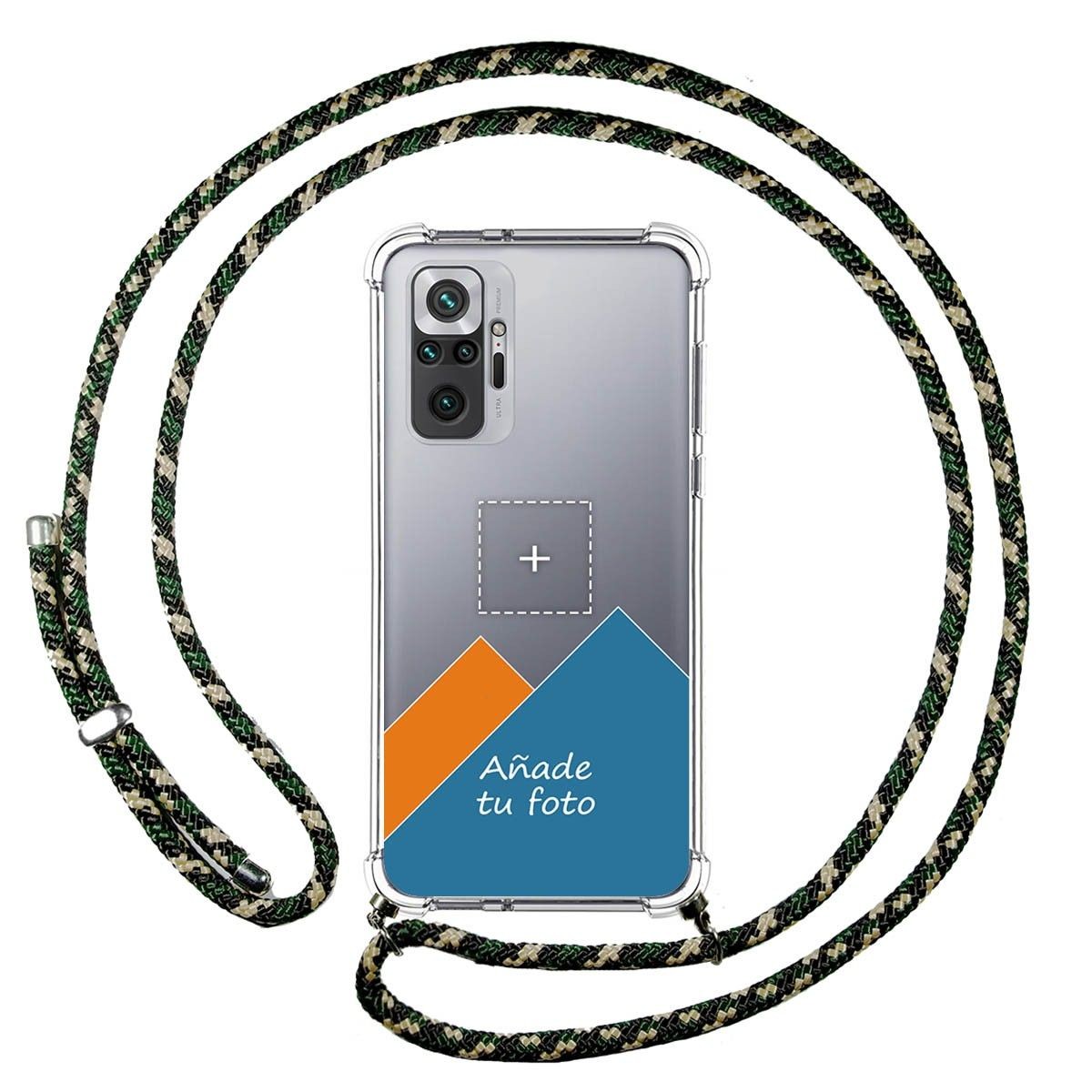 Personaliza tu Funda Colgante Transparente para Xiaomi Redmi Note 10 Pro con Cordon Verde / Dorado Dibujo Personalizada