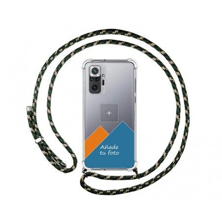 Personaliza tu Funda Colgante Transparente para Xiaomi Redmi Note 10 Pro con Cordon Verde / Dorado Dibujo Personalizada