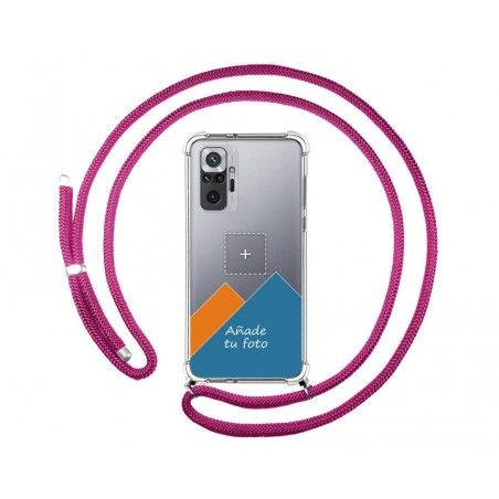 Personaliza tu Funda Colgante Transparente para Xiaomi Redmi Note 10 Pro con Cordon Rosa Fucsia Dibujo Personalizada