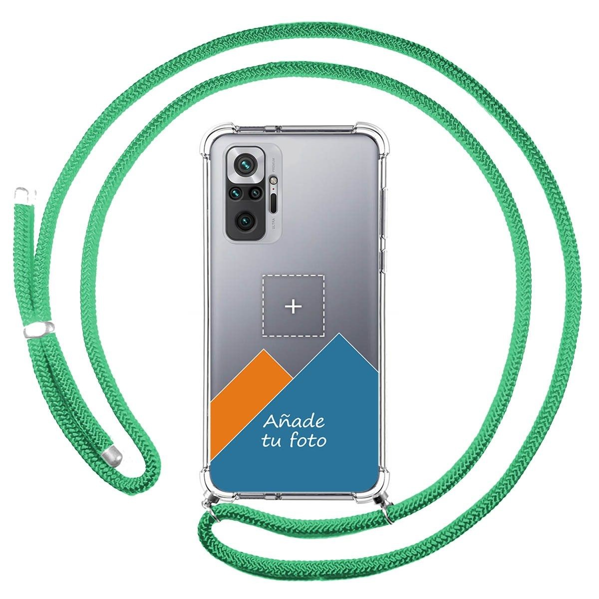 Personaliza tu Funda Colgante Transparente para Xiaomi Redmi Note 10 Pro con Cordon Verde Agua Dibujo Personalizada