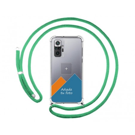 Personaliza tu Funda Colgante Transparente para Xiaomi Redmi Note 10 Pro con Cordon Verde Agua Dibujo Personalizada