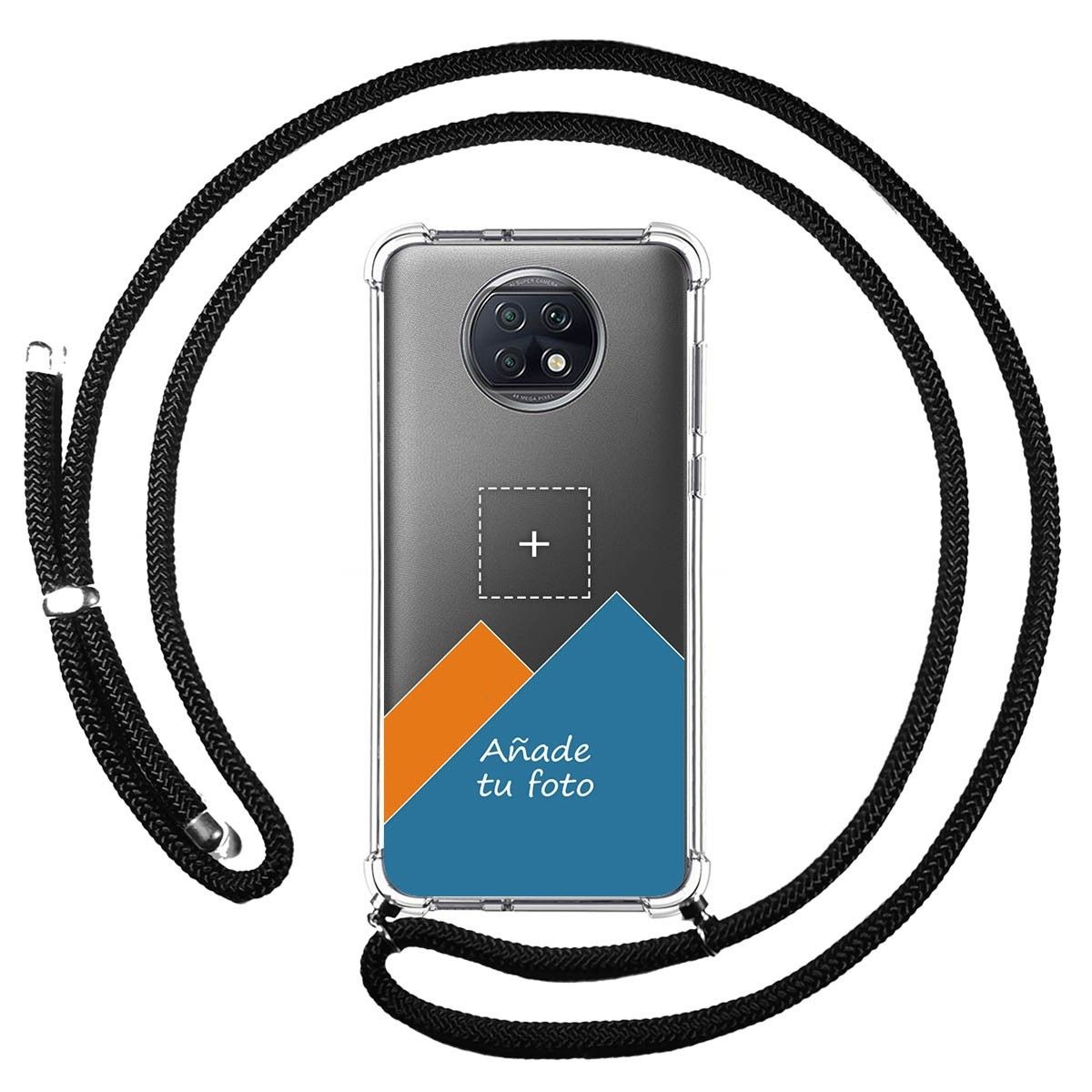 Personaliza tu Funda Colgante Transparente para Xiaomi Redmi Note 9T 5G con Cordon Negro Dibujo Personalizada