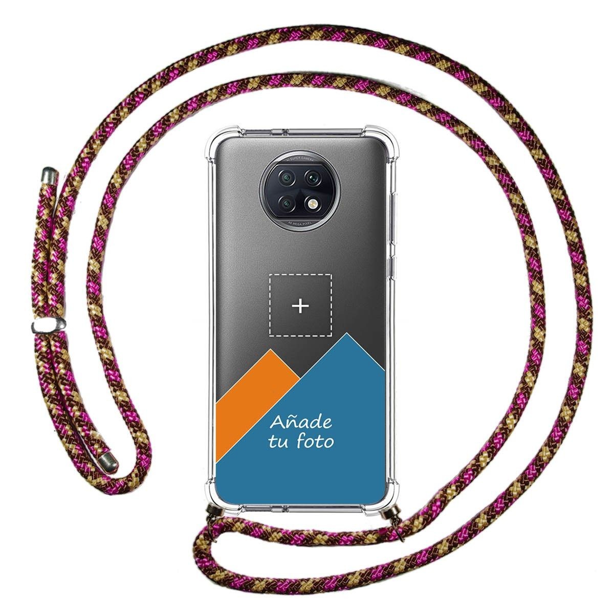 Personaliza tu Funda Colgante Transparente para Xiaomi Redmi Note 9T 5G con Cordon Rosa / Dorado Dibujo Personalizada