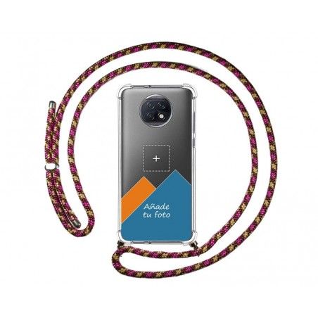 Personaliza tu Funda Colgante Transparente para Xiaomi Redmi Note 9T 5G con Cordon Rosa / Dorado Dibujo Personalizada