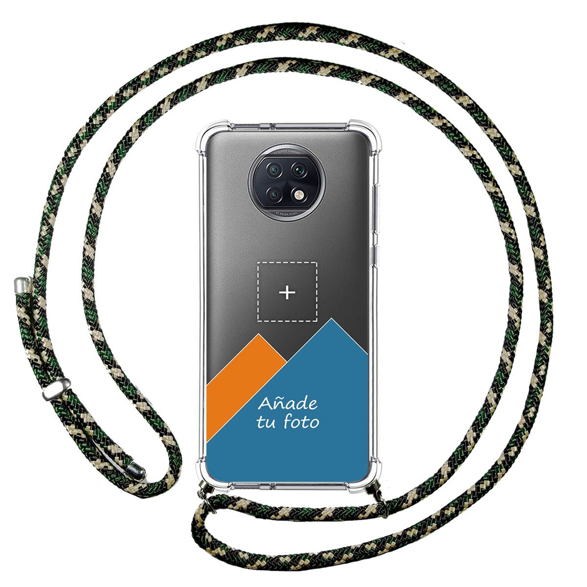 Personaliza tu Funda Colgante Transparente para Xiaomi Redmi Note 9T 5G con Cordon Verde / Dorado Dibujo Personalizada