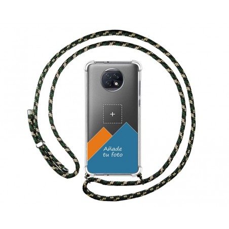Personaliza tu Funda Colgante Transparente para Xiaomi Redmi Note 9T 5G con Cordon Verde / Dorado Dibujo Personalizada