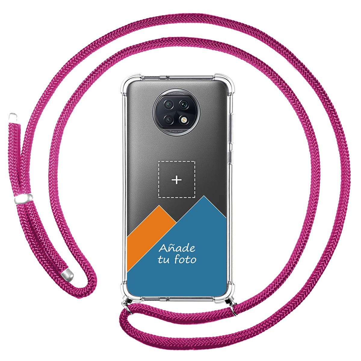 Personaliza tu Funda Colgante Transparente para Xiaomi Redmi Note 9T 5G con Cordon Rosa Fucsia Dibujo Personalizada
