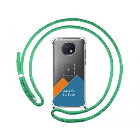 Personaliza tu Funda Colgante Transparente para Xiaomi Redmi Note 9T 5G con Cordon Verde Agua Dibujo Personalizada