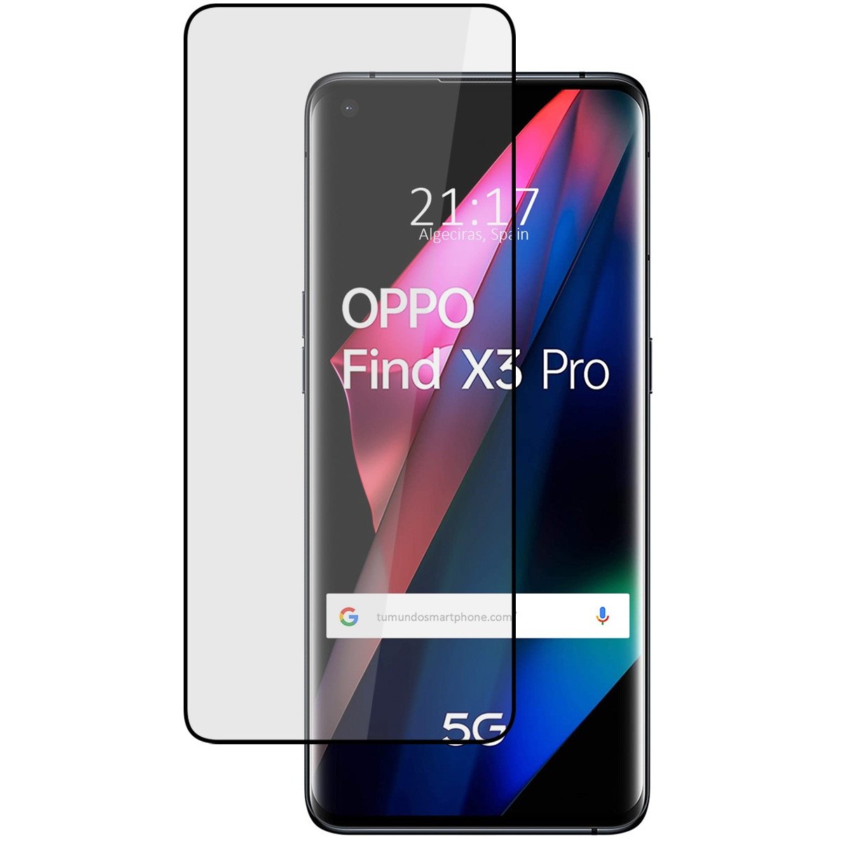 Protector Cristal Templado Curvo 5D Full Glue Negro para Oppo Find X3 Pro 5G Vidrio
