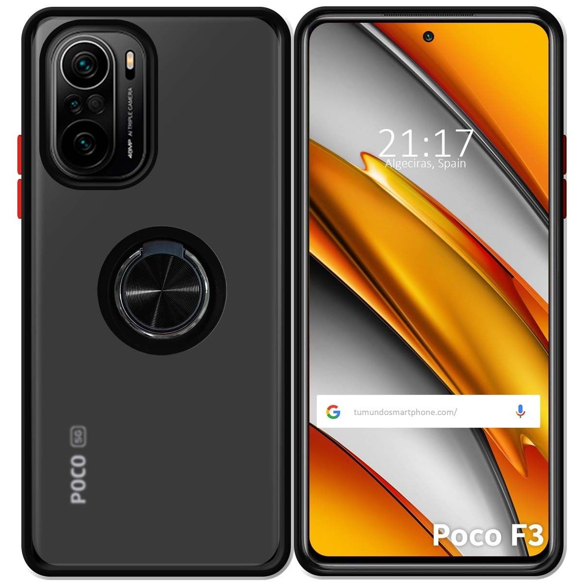 Funda Mate con Borde Negro y Anillo Giratorio 360 para Xiaomi POCO F3 5G / Mi 11i 5G