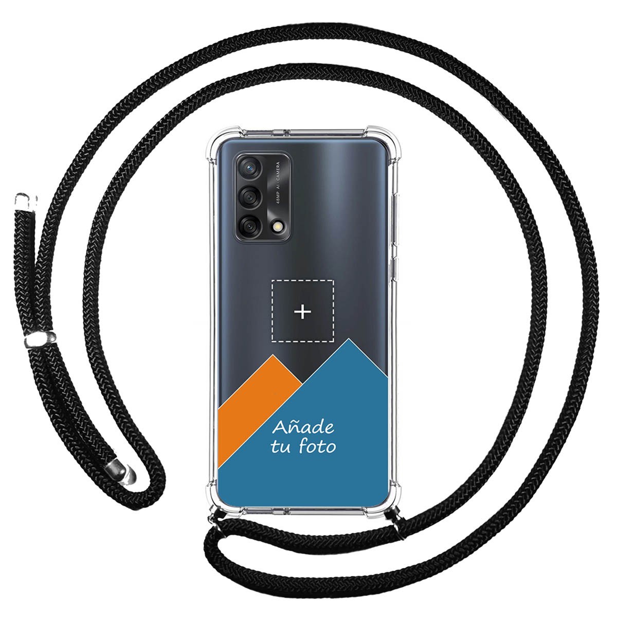Personaliza tu Funda Colgante Transparente para Oppo A74 4G con Cordon Negro Dibujo Personalizada