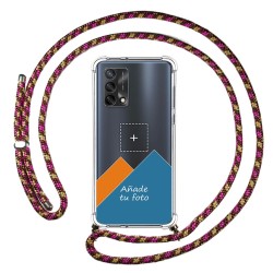 Personaliza tu Funda Colgante Transparente para Oppo A74 4G con Cordon Rosa / Dorado Dibujo Personalizada