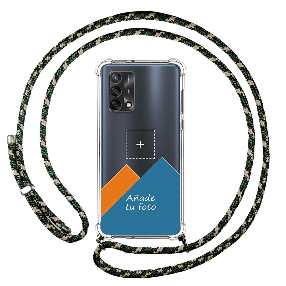 Personaliza tu Funda Colgante Transparente para Oppo A74 4G con Cordon Verde / Dorado Dibujo Personalizada