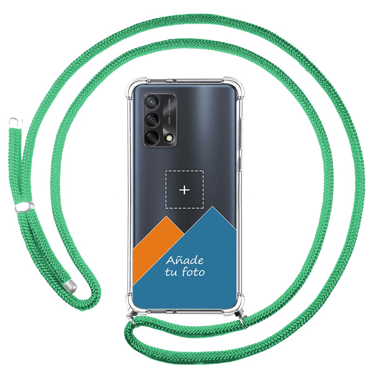 Personaliza tu Funda Colgante Transparente para Oppo A74 4G con Cordon Verde Agua Dibujo Personalizada
