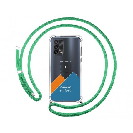 Personaliza tu Funda Colgante Transparente para Oppo A74 4G con Cordon Verde Agua Dibujo Personalizada