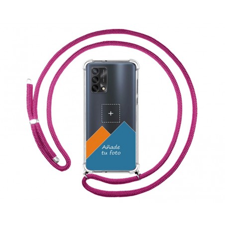 Personaliza tu Funda Colgante Transparente para Oppo A74 4G con Cordon Rosa Fucsia Dibujo Personalizada