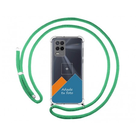Personaliza tu Funda Colgante Transparente para Realme 8 5G / Narzo 30 5G con Cordon Verde Agua Dibujo Personalizada