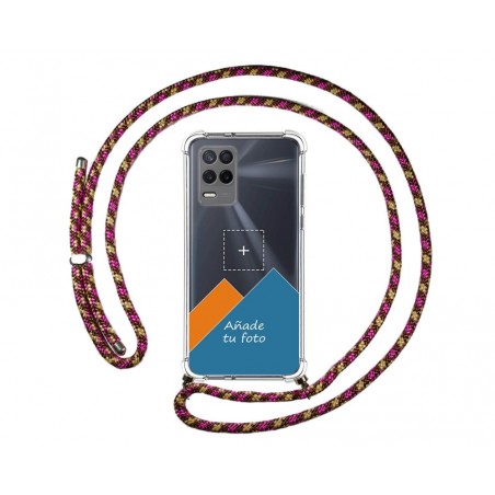 Personaliza tu Funda Colgante Transparente para Realme 8 5G / Narzo 30 5G con Cordon Rosa Fucsia Dibujo Personalizada