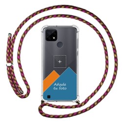 Personaliza tu Funda Colgante Transparente para Realme C21 con Cordon Rosa / Dorado Dibujo Personalizada