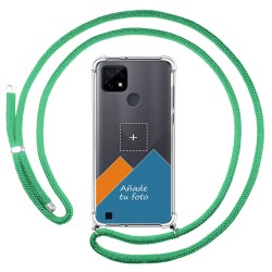 Personaliza tu Funda Colgante Transparente para Realme C21 con Cordon Verde Agua Dibujo Personalizada