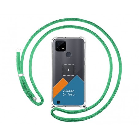 Personaliza tu Funda Colgante Transparente para Realme C21 con Cordon Verde Agua Dibujo Personalizada