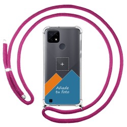 Personaliza tu Funda Colgante Transparente para Realme C21 con Cordon Rosa Fucsia Dibujo Personalizada