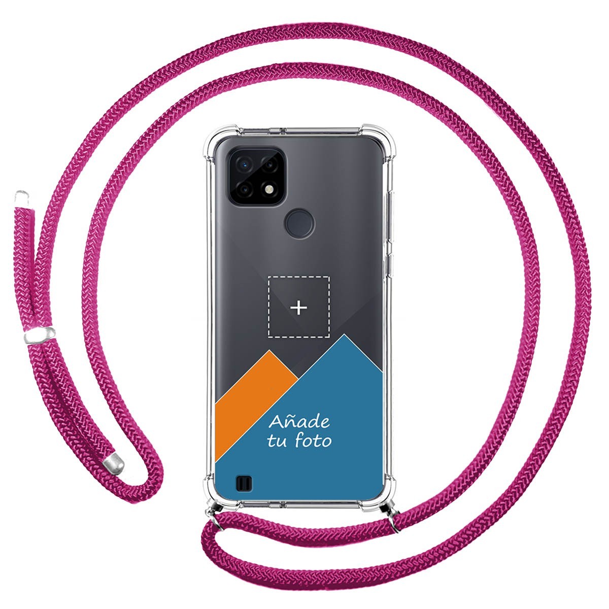 Personaliza tu Funda Colgante Transparente para Realme C21 con Cordon Rosa Fucsia Dibujo Personalizada
