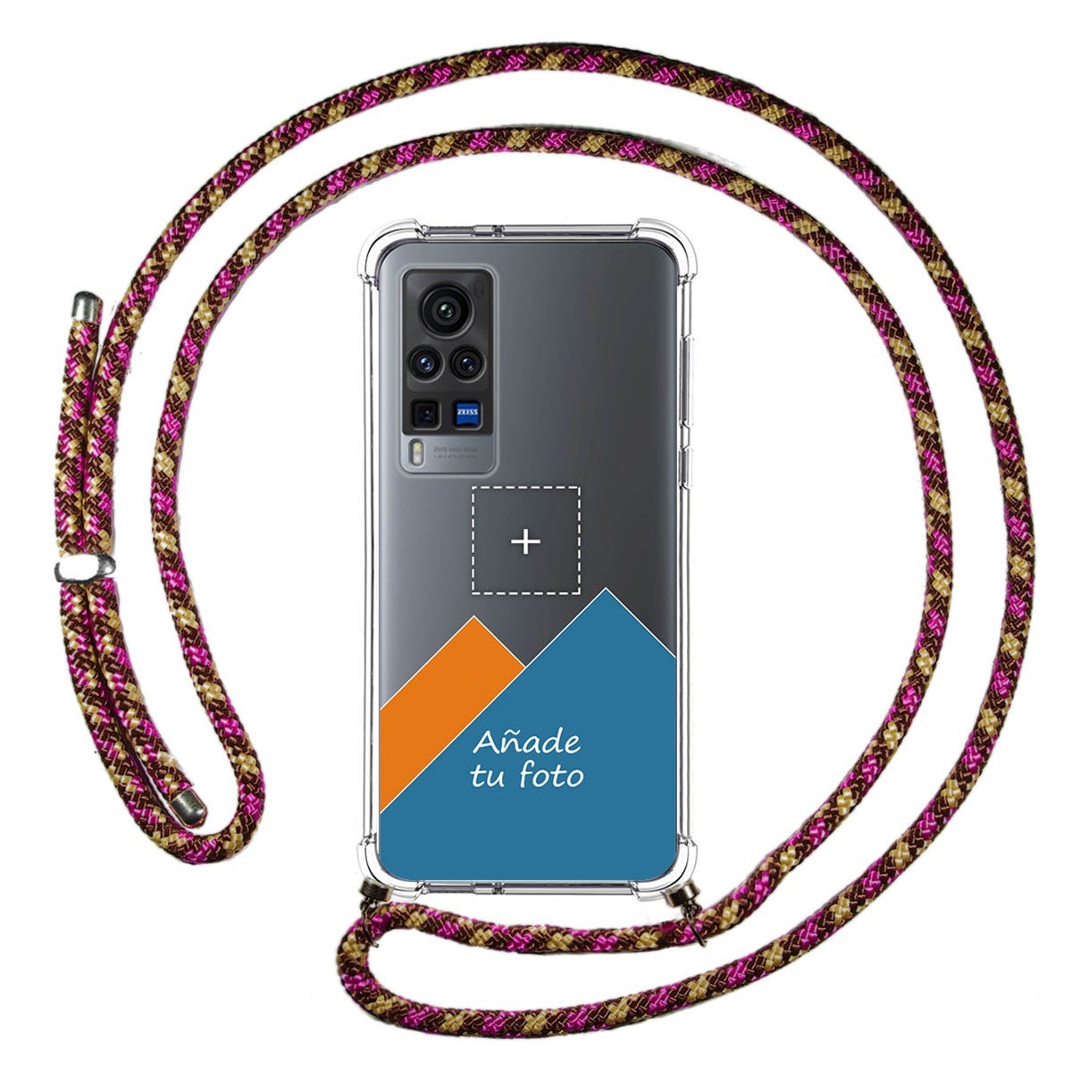 Personaliza tu Funda Colgante Transparente para Vivo X60 Pro 5G con Cordon Rosa / Dorado Dibujo Personalizada