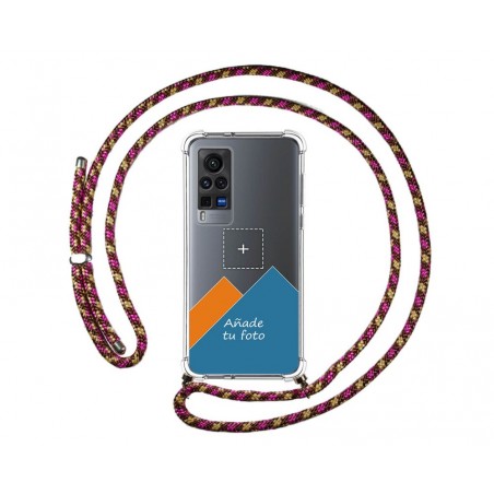 Personaliza tu Funda Colgante Transparente para Vivo X60 Pro 5G con Cordon Rosa / Dorado Dibujo Personalizada