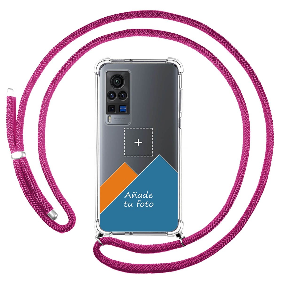 Personaliza tu Funda Colgante Transparente para Vivo X60 Pro 5G con Cordon Rosa Fucsia Dibujo Personalizada