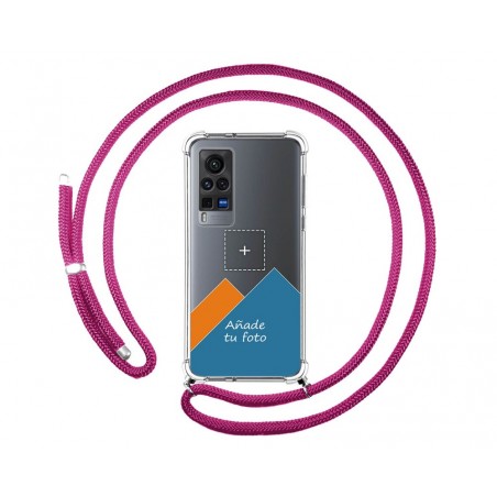 Personaliza tu Funda Colgante Transparente para Vivo X60 Pro 5G con Cordon Rosa Fucsia Dibujo Personalizada