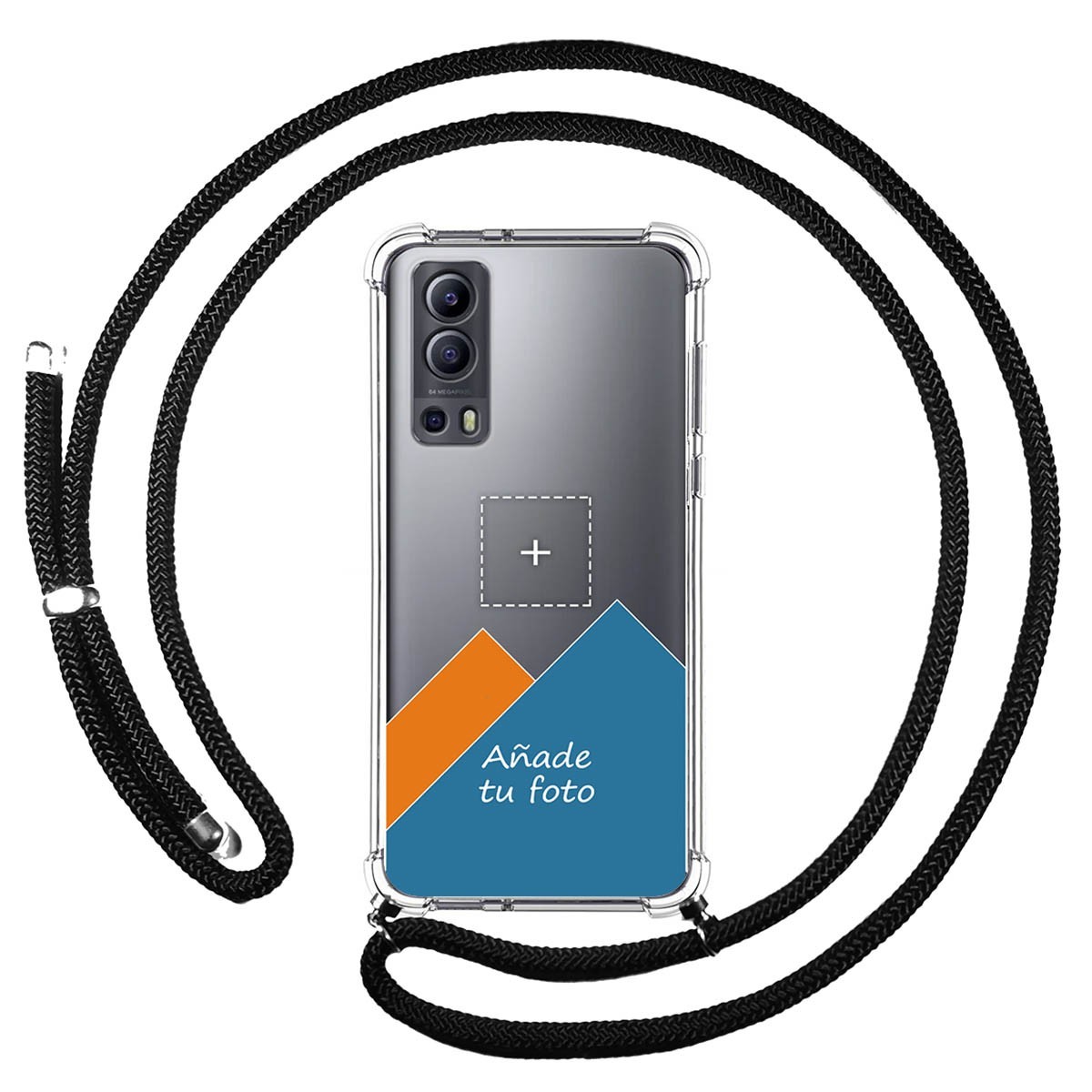 Personaliza tu Funda Colgante Transparente para Vivo Y52 5G / Y72 5G con Cordon Negro Dibujo Personalizada