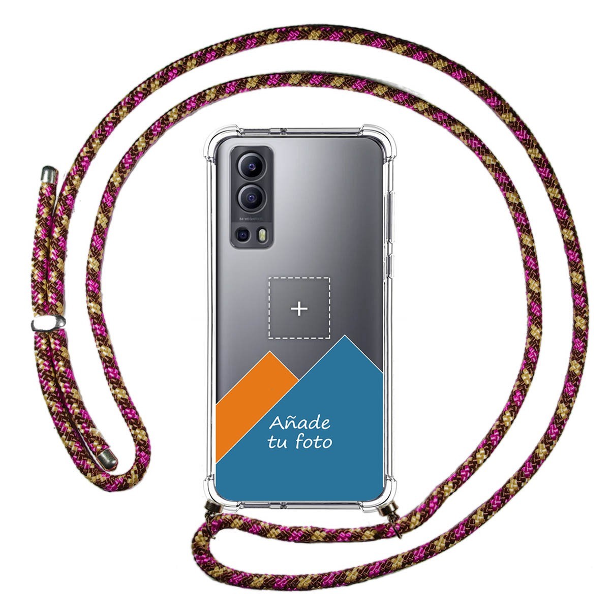 Personaliza tu Funda Colgante Transparente para Vivo Y52 5G / Y72 5G con Cordon Rosa / Dorado Dibujo Personalizada