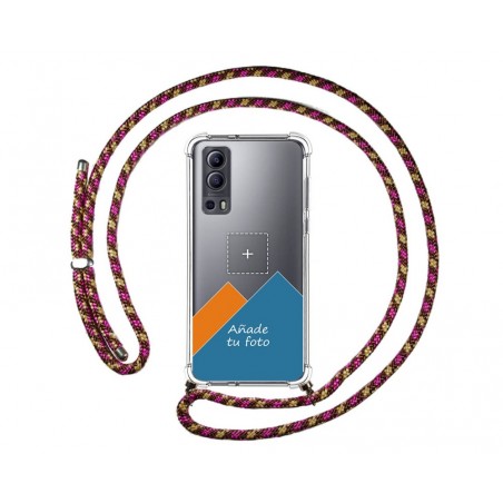 Personaliza tu Funda Colgante Transparente para Vivo Y52 5G / Y72 5G con Cordon Rosa / Dorado Dibujo Personalizada