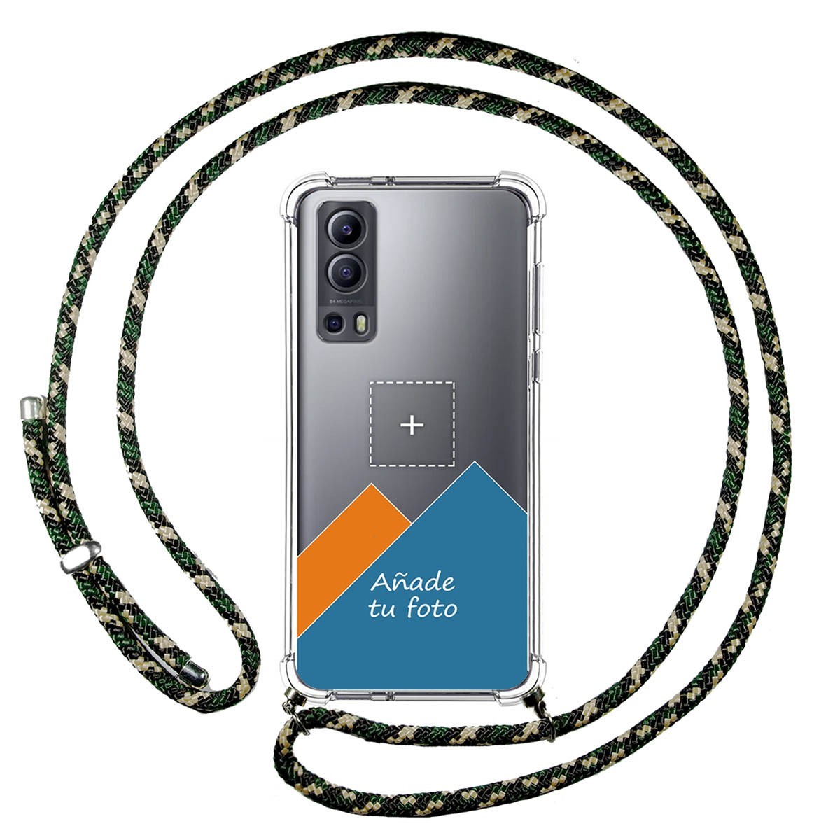 Personaliza tu Funda Colgante Transparente para Vivo Y52 5G / Y72 5G con Cordon Verde / Dorado Dibujo Personalizada